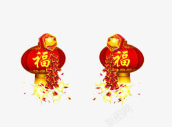 中国风喜庆福字红灯笼与鞭炮素材