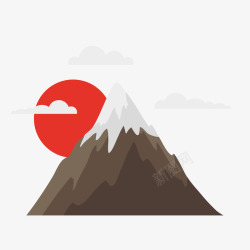 日本治愈系插画灰色创意日本富士山元素矢量图高清图片
