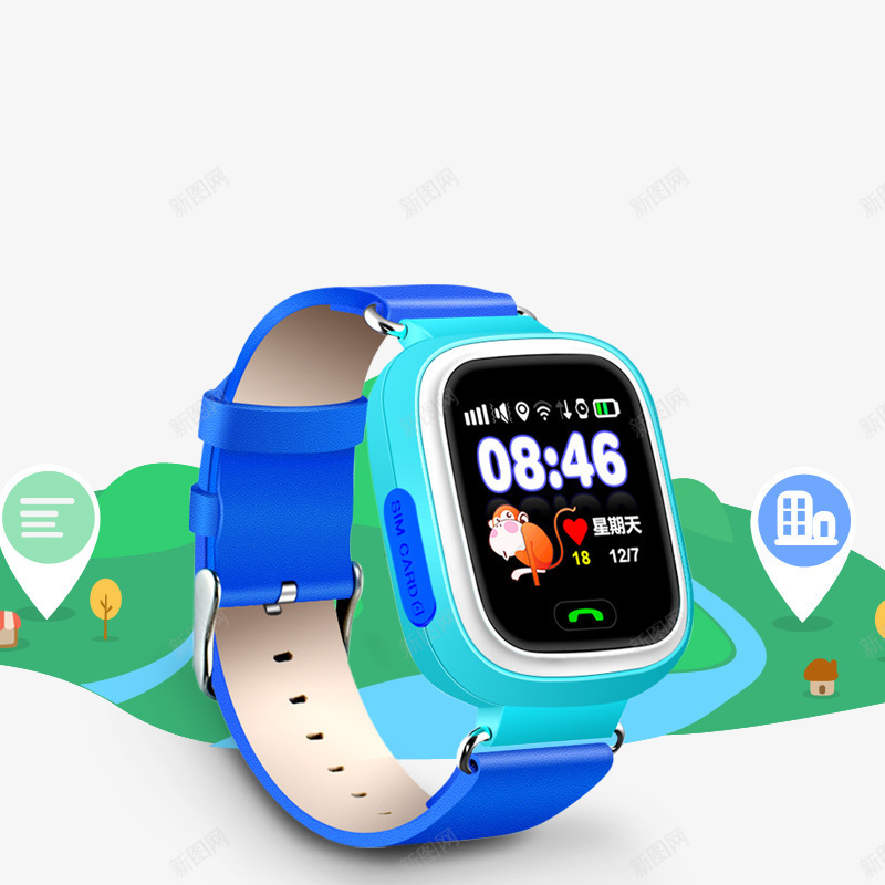 蓝色儿童定位手表png免抠素材_新图网 https://ixintu.com 儿童 定位手表 蓝色