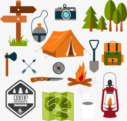 露营帐篷套装精美旅游主题图标元素高清图片