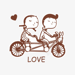 双人骑情侣骑双人自行车咖啡色剪影高清图片