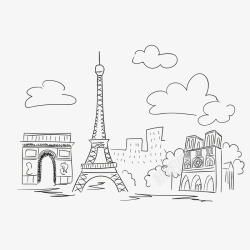 城市旅行手绘巴黎景点高清图片