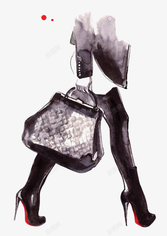 手提包png免抠素材_新图网 https://ixintu.com 创意背包 手绘女生 时尚背包 水彩女生 黑色背包