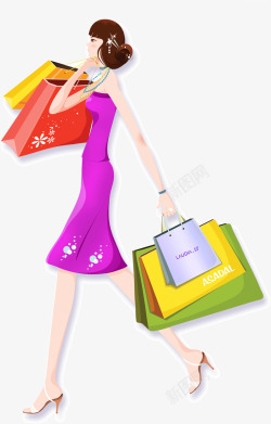 购物袋插画购物逛街的女人高清图片