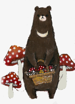 蘑菇卡通图梦幻元素唯美卡通熊蘑菇高清图片
