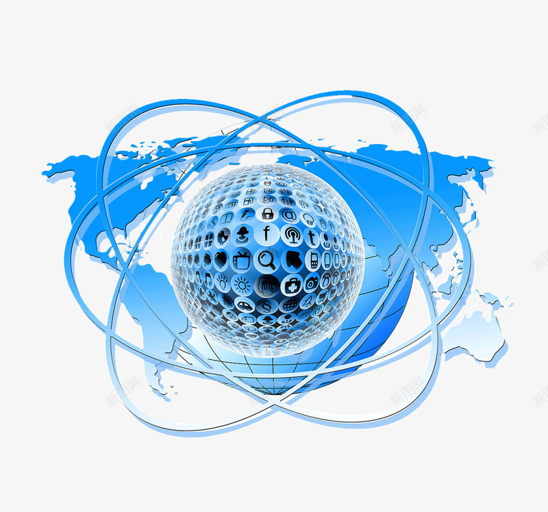 科技全球化png免抠素材_新图网 https://ixintu.com 世界地图 世界地图轮廓 全球化 发展 地球 技术 科技 蓝色