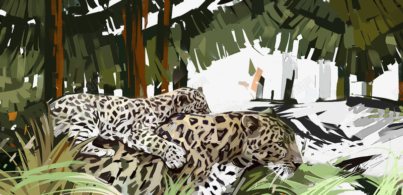 两只豹子和芭蕉森林png免抠素材_新图网 https://ixintu.com 两只豹子 树木 芭蕉森林