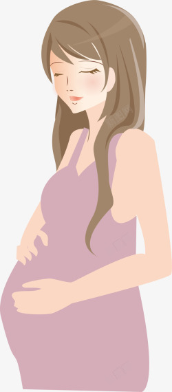 水彩孕妇紫色微笑卡通母亲节孕妇高清图片