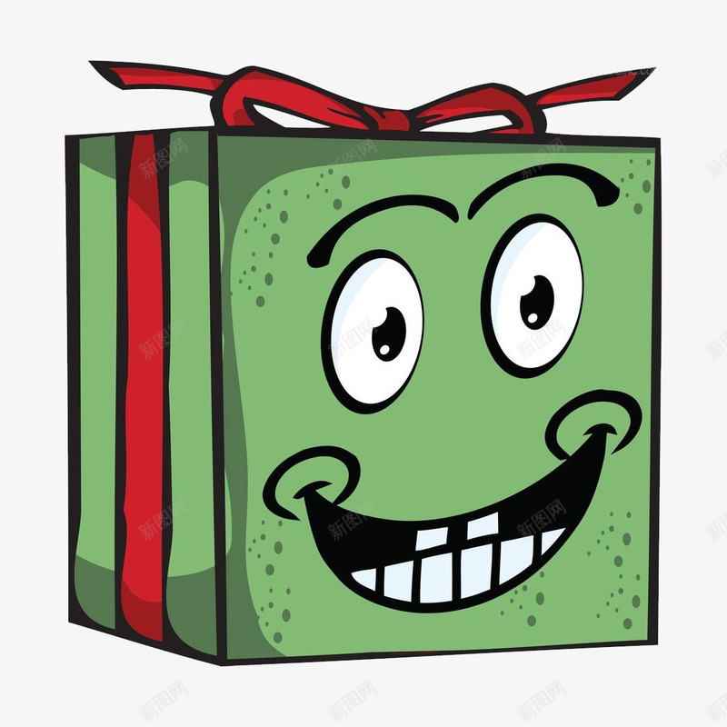 卡通绿色笑脸礼物盒png免抠素材_新图网 https://ixintu.com 丝带 卡通 礼物盒 笑脸 绿色 蝴蝶结