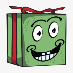 卡通绿色笑脸礼物盒素材