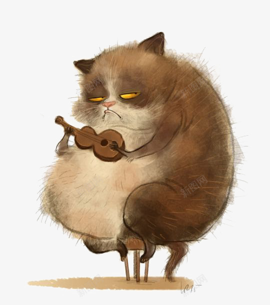 猫咪png免抠素材_新图网 https://ixintu.com 动物 卡通 可爱 小猫 手提琴 手绘