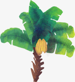 椰树装饰素材创意水彩大海椰树装饰插画高清图片