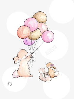 圈圈气球简笔画兔子一家高清图片