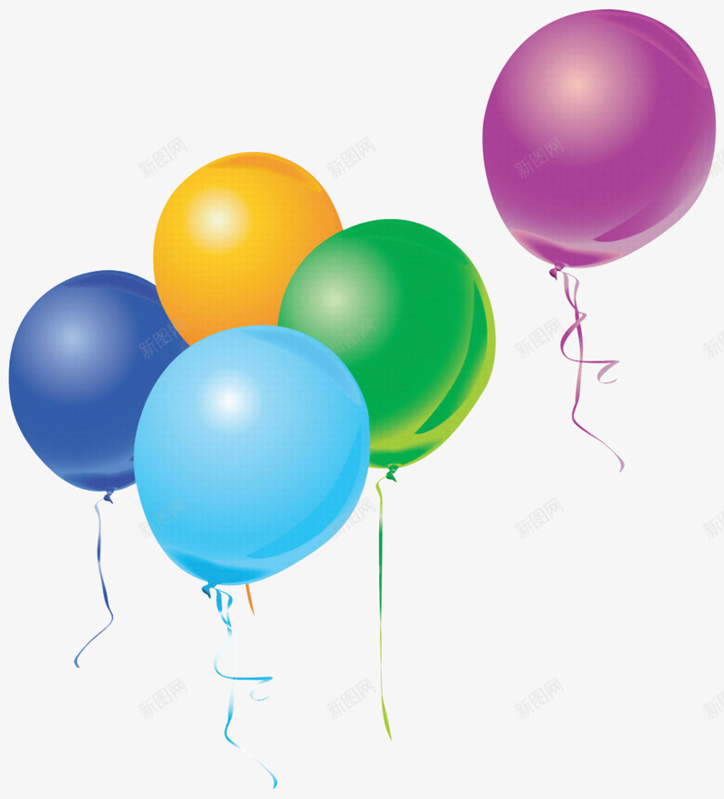 五个颜色不同的气球png免抠素材_新图网 https://ixintu.com 气球 紫色气球 蓝色气球 黄色气球