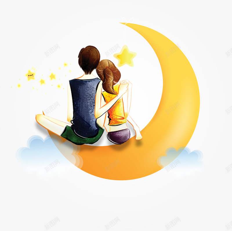 坐在月亮上的情侣png免抠素材_新图网 https://ixintu.com 七夕节 坐在月亮上的情侣 情人节 情侣 月亮 浪漫 装饰图案