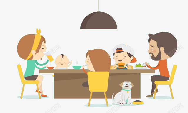 家庭吃饭png免抠素材_新图网 https://ixintu.com 五口之家 卡通 平扁图形 餐桌