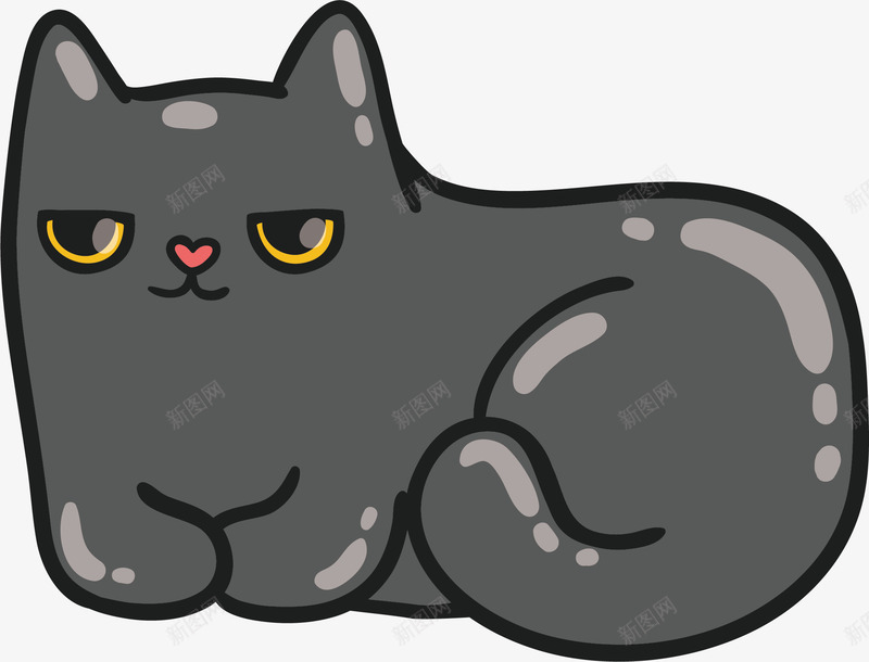 卡通可爱小黑猫png免抠素材_新图网 https://ixintu.com 动物 卡通 可爱 小黑猫