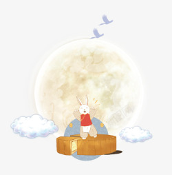 月饼切块矢量插画卡通手绘月亮与月兔插画高清图片