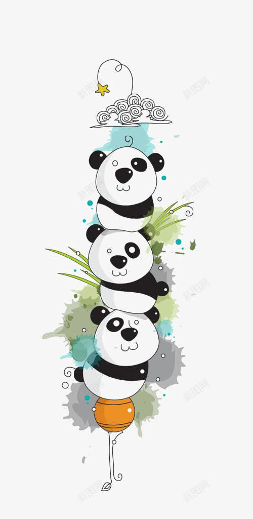 卡通熊猫png免抠素材_新图网 https://ixintu.com 云朵 小熊猫 手绘熊猫 熊猫插画 白色运动