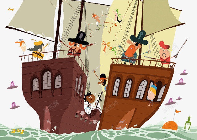 航行的海盗船png免抠素材_新图网 https://ixintu.com 儿童插画 卡通 卡通人物 卡通动物 卡通素材 可爱 故事插画 梦幻 森林系 海盗船 童话