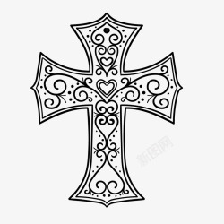 欧式十字架手绘士字架花纹装饰高清图片