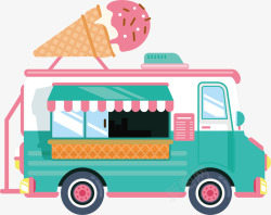 蓝色食物水彩冰淇淋车矢量图高清图片