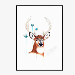 排排动物挂画麋鹿油画高清图片