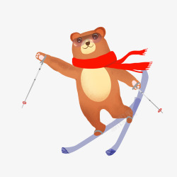 卡通红围巾手绘卡通滑雪小熊高清图片