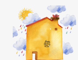 避风港手绘黄色温馨的小房子高清图片