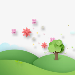 春季风景温馨春季折纸风景插画高清图片
