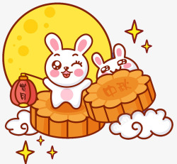 赏月插画卡通月饼玉兔高清图片