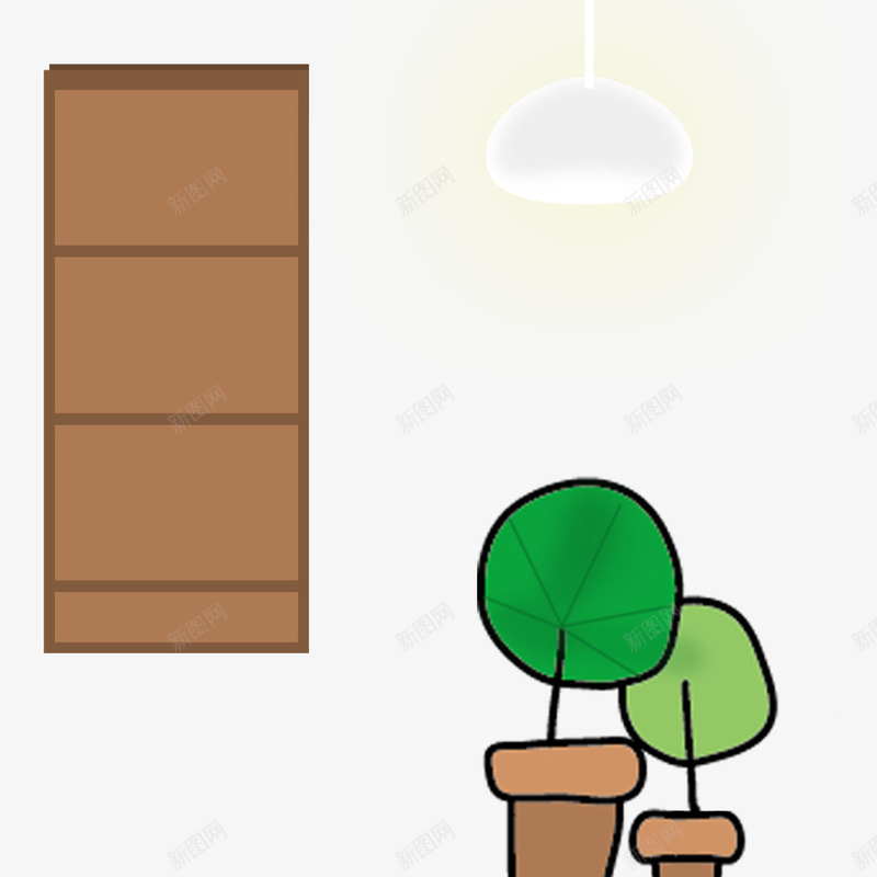 卡通房间布置png免抠素材_新图网 https://ixintu.com 卡通 台灯 家具 房屋 房间 柜子 植物 灯具 绿色植物