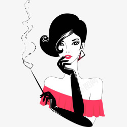 抽烟的女人卡通性感名媛抽烟插画高清图片