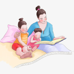 妈妈陪孩子读书世界阅读日读书手绘插画亲子插图高清图片