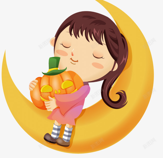 月亮上抱着南瓜睡觉的女生png免抠素材_新图网 https://ixintu.com 南瓜 女生 月亮 黄色