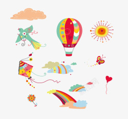卡通风筝热气球等元素素材