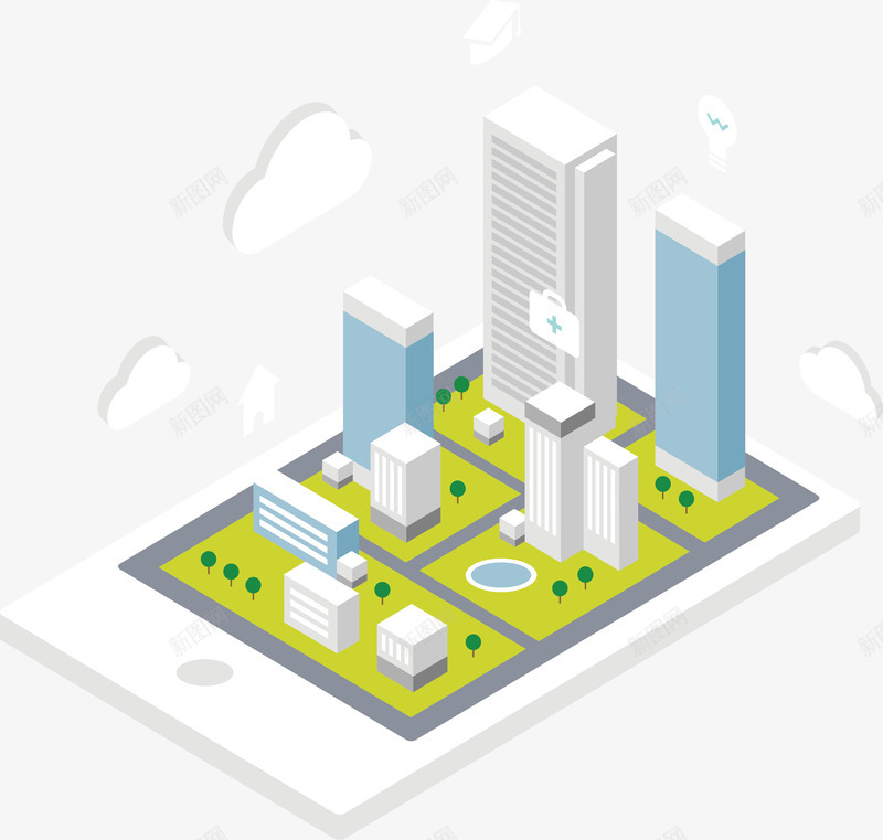 移动智慧城市png免抠素材_新图网 https://ixintu.com 人工智能 城市模型 智慧城市 矢量png 移动应用 高科技