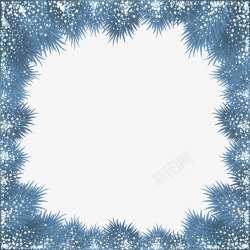 冬季松枝蓝色雪花框架高清图片