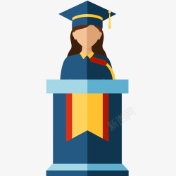 毕业成绩和学士帽插画女学生毕业讲话插画矢量图高清图片