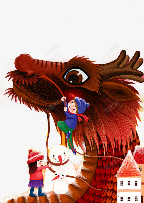 中国龙和小男孩png免抠素材_新图网 https://ixintu.com 中国龙 儿童插画 卡通人物 卡通动物 卡通素材 可爱 小男孩 故事插画 梦幻 森林系 童话