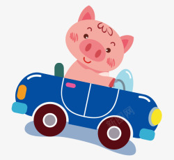 童话小猪卡通手绘可爱小猪开车矢量图高清图片