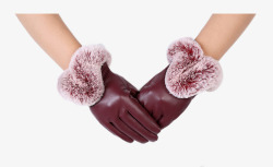 学生加绒加厚兔毛手套FLLF秋冬季女士手套PU皮高清图片