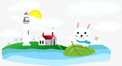 航海插画少年兔奇幻漂流高清图片