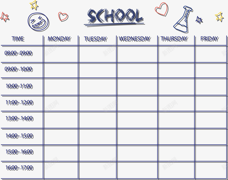 手绘表格课程表png免抠素材_新图网 https://ixintu.com 学校课表 手绘课表 矢量png 课程表 课表 配色 配色练习