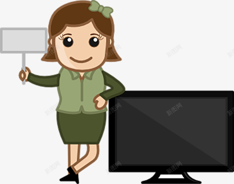 卡通手绘女孩举着牌子psd免抠素材_新图网 https://ixintu.com 人物 卡通 学校 手绘