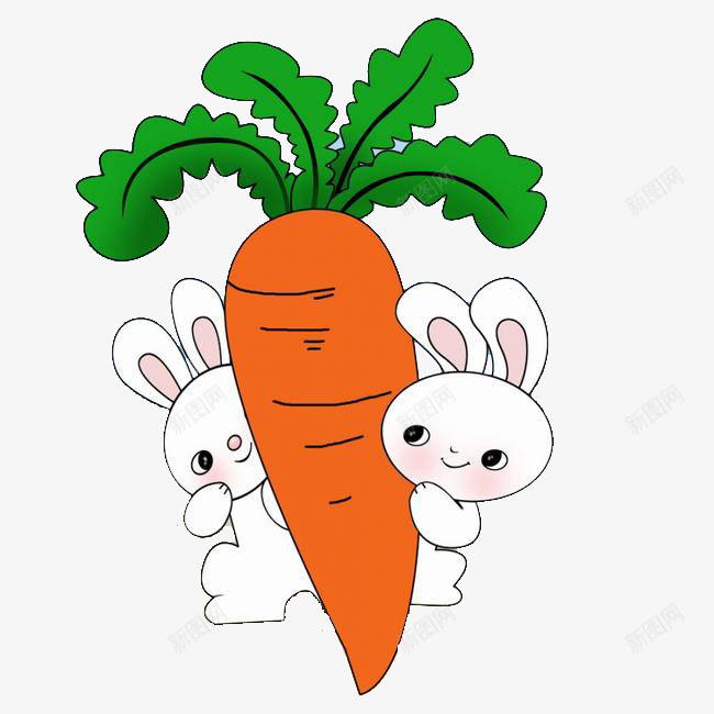 卡通兔子和萝卜png免抠素材_新图网 https://ixintu.com 兔子 卡通插画 棕色胡萝卜 胡萝卜