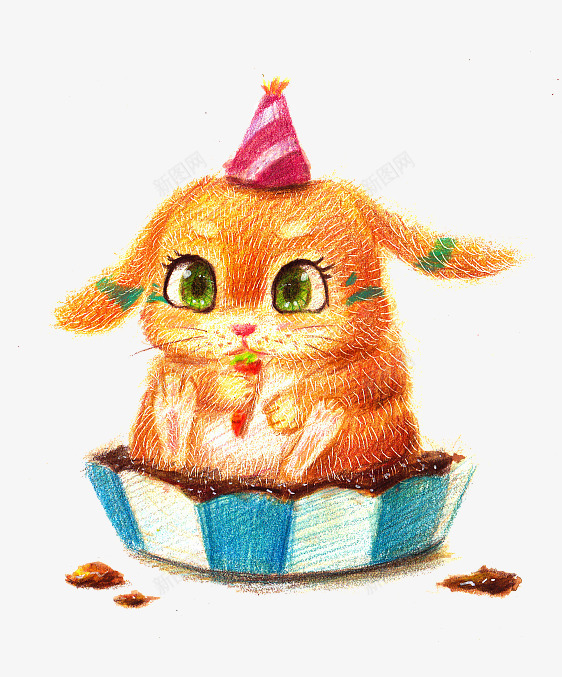 过生日的小猫png免抠素材_新图网 https://ixintu.com 动物 小猫咪 手绘图 插图 橙色猫咪 生日帽 过生日
