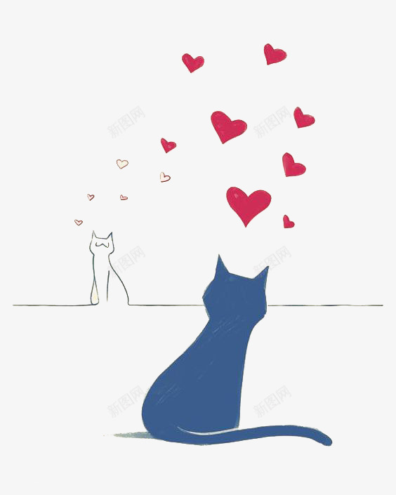红色爱心png免抠素材_新图网 https://ixintu.com 儿童插画 卡通动物 卡通插画 爱心 白色猫咪 蓝色猫咪