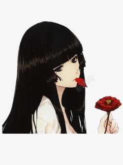 女孩拿红色的花素材