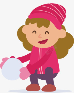 冬天在室外玩雪球的女孩矢量图素材